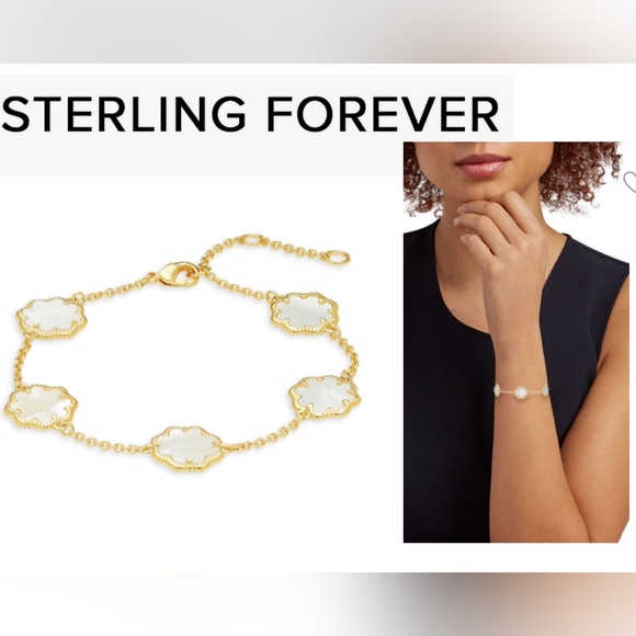 SOLD🔥NEW STERLING FOREVER 14K GOLD PLATED & MOTHER-OF-PEARL CHARM BRACELET - Picture 1 of 10